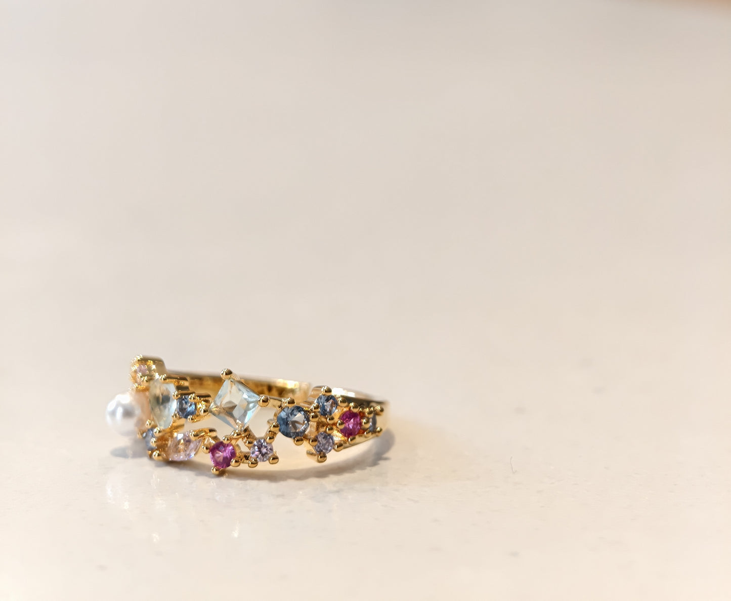 Lightweight spring rings with rainbow colorful stones for daily joyful sparkle