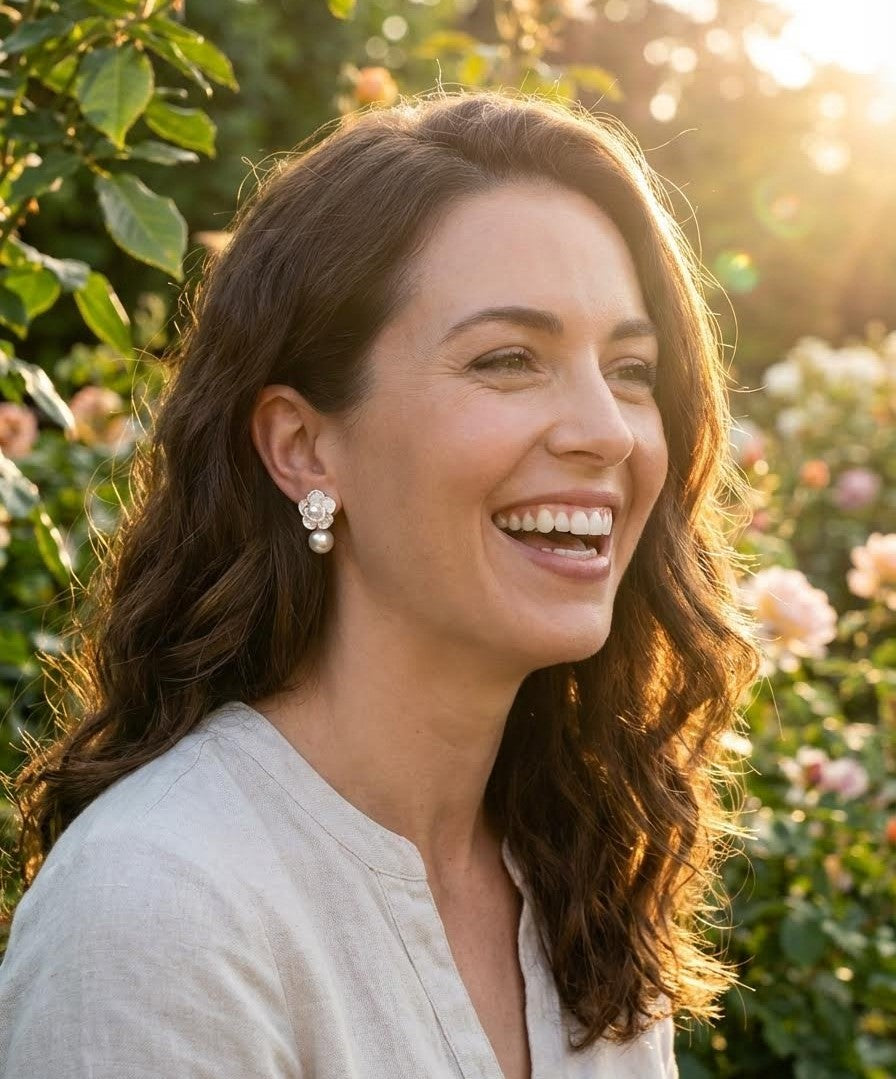 Elegant pearl earrings with a calming, soft glow inspired by calm, renewal, and hope.